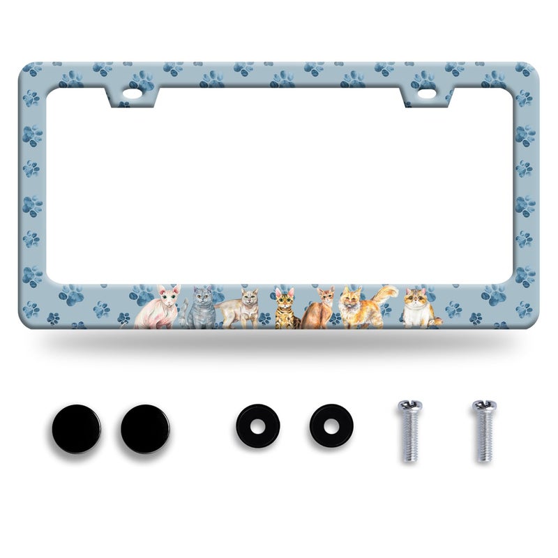 Omw2fyb Personalise Cat License Plate Frame Pet Paw Prints License Plate Frames Car Universal Stainless Steel Accessories Cars Decor with 2 Holes and Screws Fits Standard Us Vehicles Size 122 X 6 Inches - Image 3