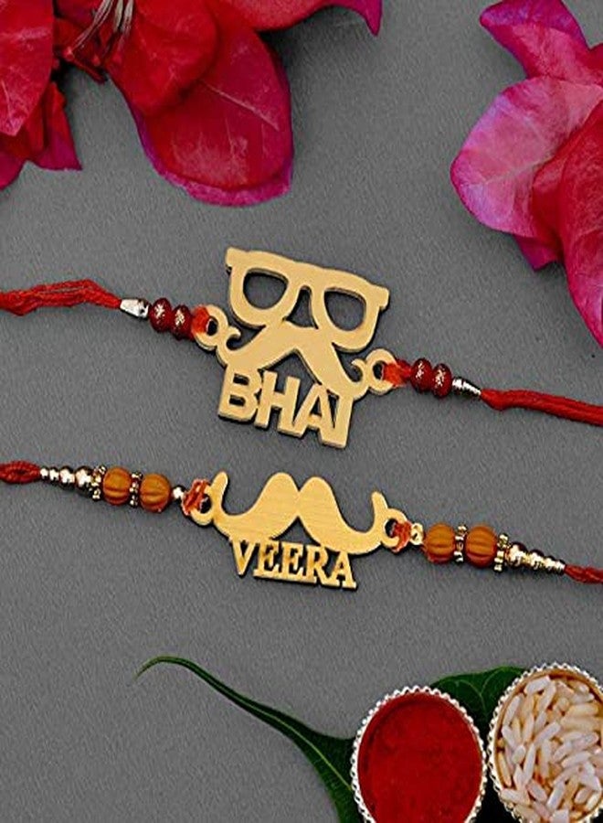 Pride Store | Designer Goggle Moustache Rakhi Set For Bhai Veera | Rakhi For Brother Bhaiya Veer Elder Younger Brother | Pack Of 2 Rakhi | 1 Roli Rice Pack | 1 Greeting Card - Image 4