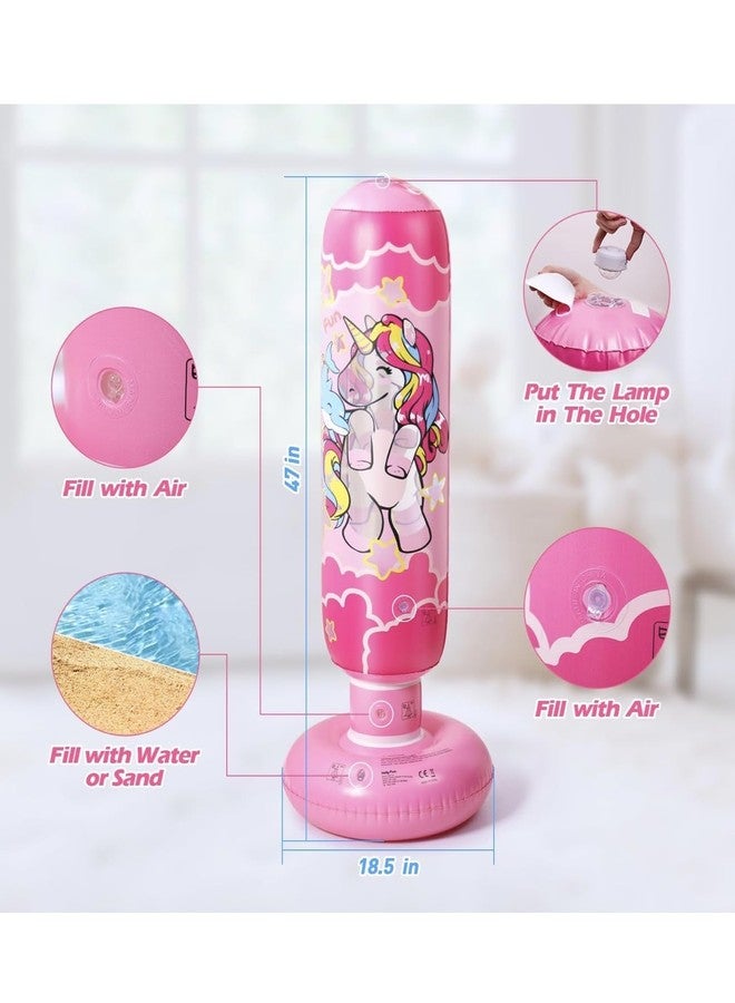 Richtots Premium Kids Punching Bag Girls Stable Inflatable Boxing Bag Unicorn Heavy Punch with Instant Bounce Back Movement Kids Workout Equipment Karate Gifts for Girls Karate Taekwond - Image 5