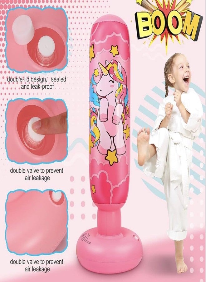 Richtots Premium Kids Punching Bag Girls Stable Inflatable Boxing Bag Unicorn Heavy Punch with Instant Bounce Back Movement Kids Workout Equipment Karate Gifts for Girls Karate Taekwond - Image 4