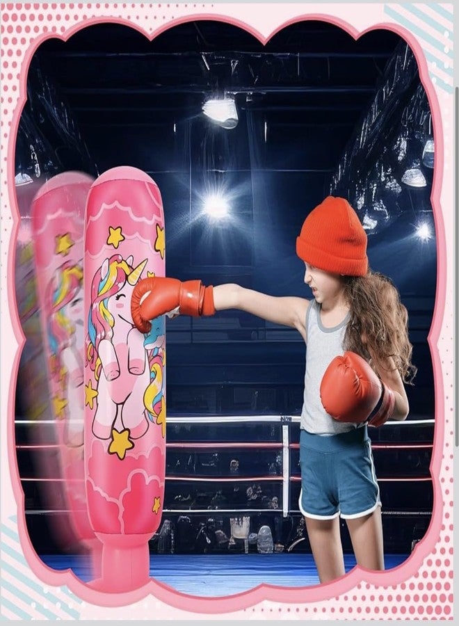 Richtots Premium Kids Punching Bag Girls Stable Inflatable Boxing Bag Unicorn Heavy Punch with Instant Bounce Back Movement Kids Workout Equipment Karate Gifts for Girls Karate Taekwond - Image 2