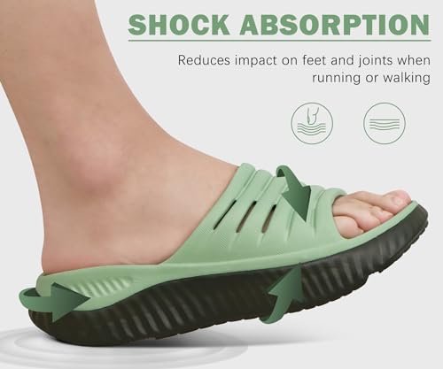 KuaiLu Womens Recovery Sandals Comfortable Plantar Fasciitis Arch Support Ladies Orthopedic Open Toe Slip On Running Sport Walking Slides Thick Athletic Cushion Slippers Summer Sliders Green Size 10 - Image 5