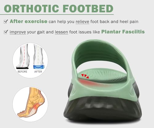 KuaiLu Womens Recovery Sandals Comfortable Plantar Fasciitis Arch Support Ladies Orthopedic Open Toe Slip On Running Sport Walking Slides Thick Athletic Cushion Slippers Summer Sliders Green Size 10 - Image 4