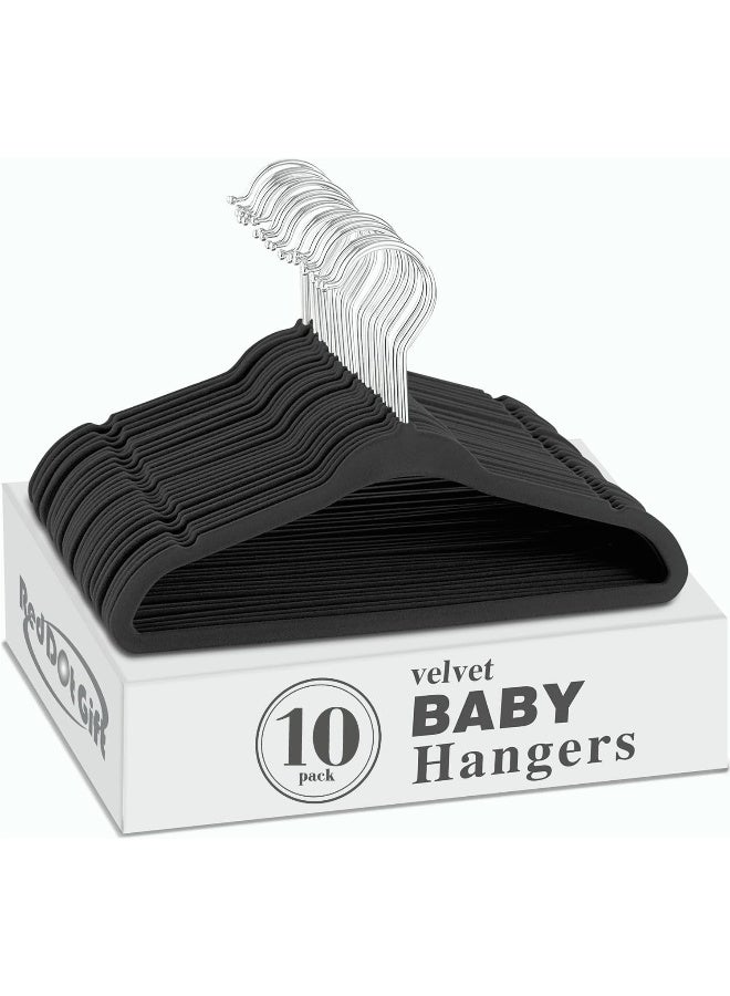 Red Dot Gift Red Dot Gift® 10-Pack Baby Velvet Hangers - Nursery Clothes Hangers Non Slip Toddler Hangers, 360 Chrome Swivel Hook (Black, 28 cm) - Image 1