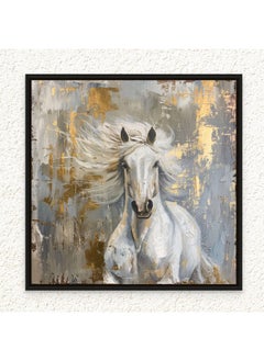 Art Decor Art Decor Framed Canvas Wall Art of White and Grey Horse Artwork Square Animal Art with Gold Foil Equestrian Print Wall Décor for Office Home Living Room Bedroom Gifting  - Image 1