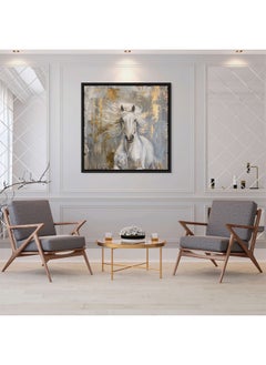 Art Decor Art Decor Framed Canvas Wall Art of White and Grey Horse Artwork Square Animal Art with Gold Foil Equestrian Print Wall Décor for Office Home Living Room Bedroom Gifting  - Image 2