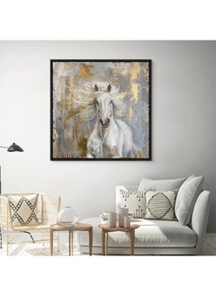 Art Decor Art Decor Framed Canvas Wall Art of White and Grey Horse Artwork Square Animal Art with Gold Foil Equestrian Print Wall Décor for Office Home Living Room Bedroom Gifting  - Image 3