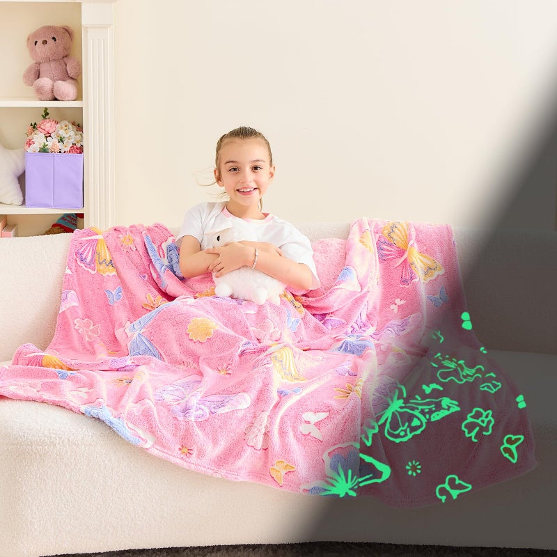 Wajade Glow in The Dark Butterfly Blanket for Girls Soft Cozy Flannel Kids Throw Blanket for Boys and Girls Cute Kids Blanket for Sofa Couch Bed Christmas Birthday Gift 50x60 - Image 2