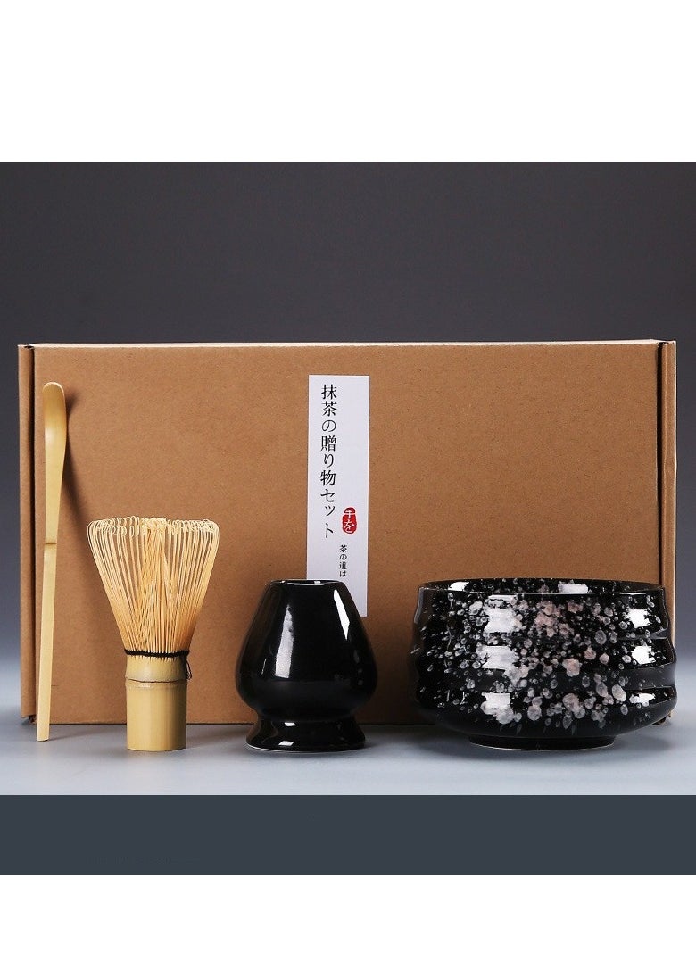 Healife Matcha Stirrer Set, Set of 4 Matcha Set with Ceramic Bowl, Fork Bamboo Stirrer, Stirrer Holder & Traditional Spoon, Traditional Matcha Stirrer Set (Black)  - Image 5