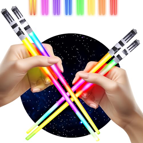 ChopSabers LIGHTSABER CHOPSTICKS LIGHT UP STAR WARS LED Glowing Light Saber Chop Sticks REUSABLE Sushi Lightup Sabers Bright LEDs - 8 Color Modes - 2 Pairs - Image 1