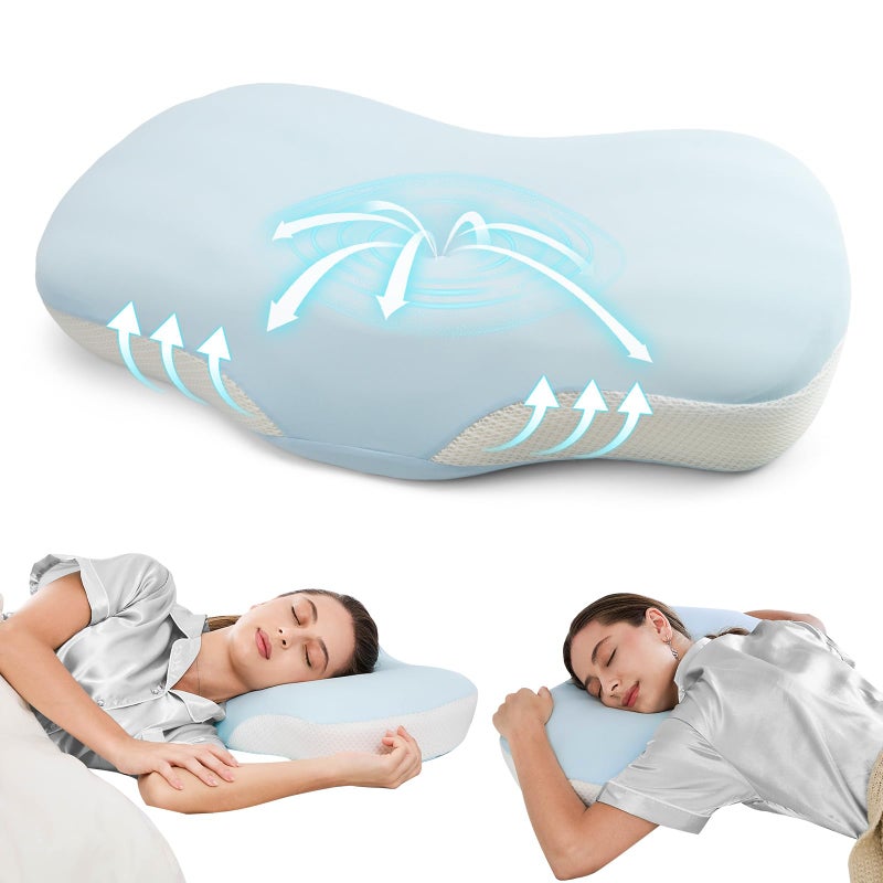 JOYENERGY Ergonomic Cervical Pillow, Contour Design for Side & Back Sleepers, Memory Foam Orthopedic Cervical Shape Gently Cradles Head & Provides Neck Support & Shoulder Pain Relief (Blue) - Image 1
