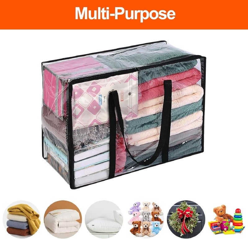 JANNYRO JANNYRO Clear Zippered Storage Bag Plastic Clothes Blanket Storage Bags Foldable Moving Bag Reusable Backpack Carrying Handles Cloth Organizers for Bedding Duvet Comforter Pack of 3  - Image 4
