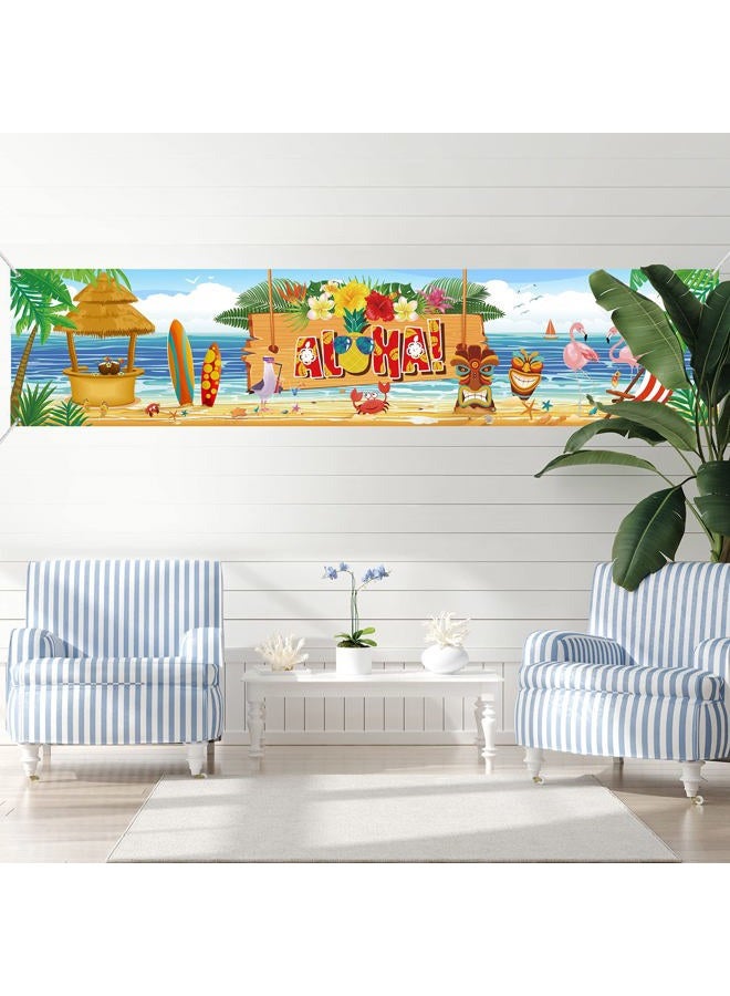 Sumind Hawaiian Aloha Party Backdrop Banner Decoration, Fabric Aloha Luau Party Sign Banner Photo Booth Backdrop Background for Summer Party Supplies and Decorations 180 x 40 cm - Image 2