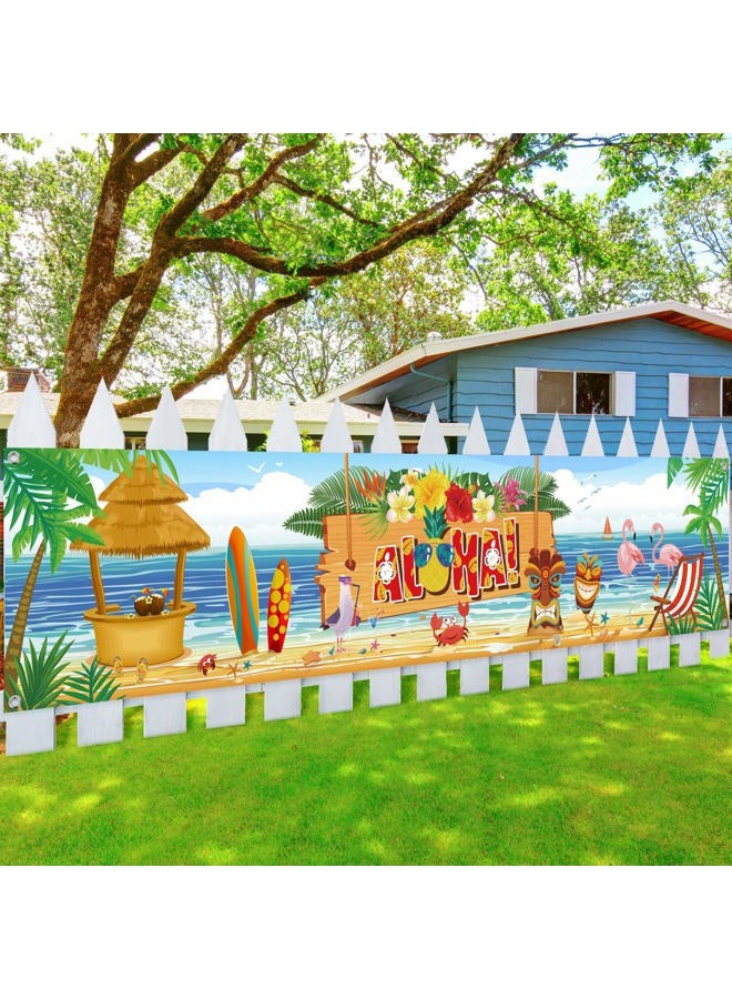 Sumind Hawaiian Aloha Party Backdrop Banner Decoration, Fabric Aloha Luau Party Sign Banner Photo Booth Backdrop Background for Summer Party Supplies and Decorations 180 x 40 cm - Image 1
