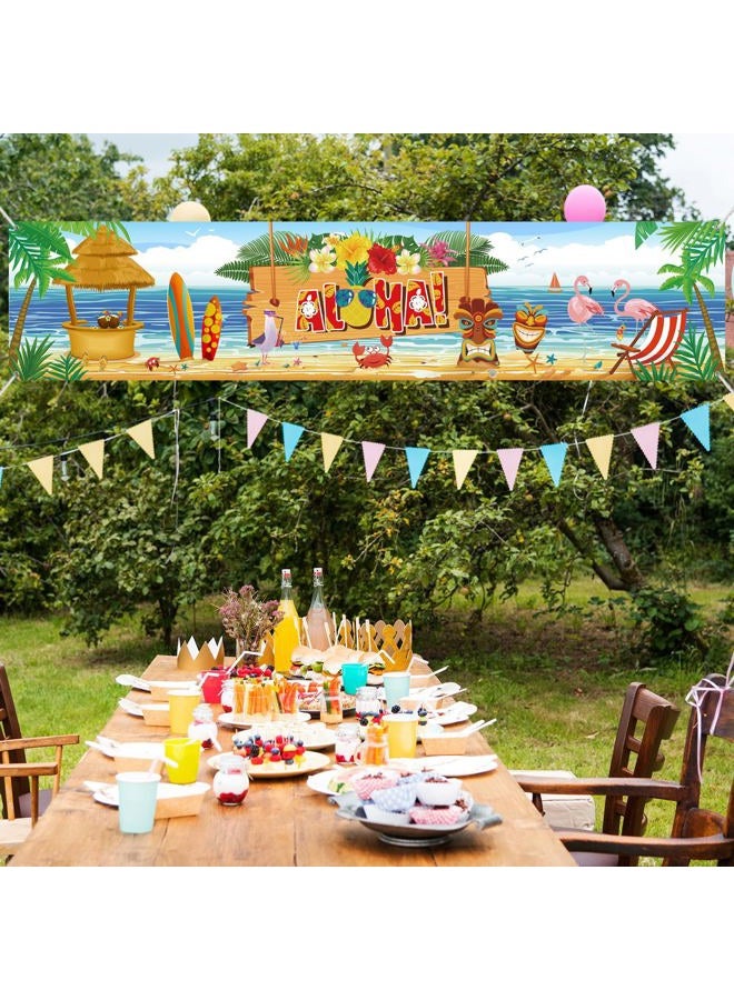 Sumind Hawaiian Aloha Party Backdrop Banner Decoration, Fabric Aloha Luau Party Sign Banner Photo Booth Backdrop Background for Summer Party Supplies and Decorations 180 x 40 cm - Image 5