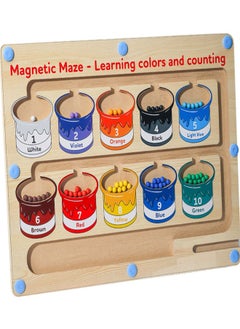 Wooden Magnetic Maze for Toddler, Magnetic Color and Number Maze, Montessori Wooden Color Matching Learning Counting Puzzle Board, Counting Matching Activities Fine Motor Skills Toys for Kids