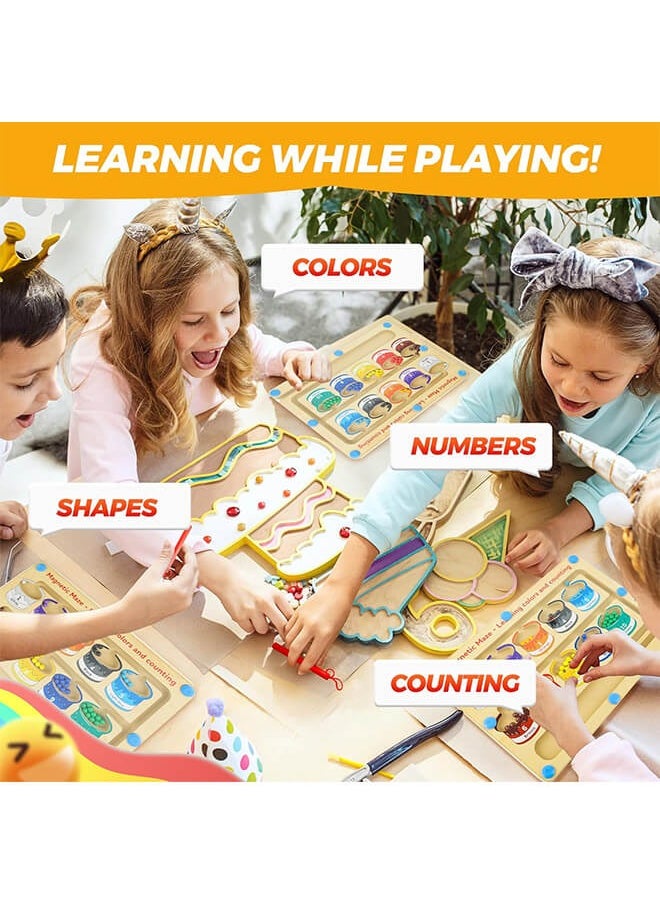 Generic - Wooden Magnetic Maze for Toddler, Magnetic Color and Number Maze, Montessori Wooden Color Matching Learning Counting Puzzle Board, Counting Matching Activities Fine Motor Skills Toys for Kids - Image 1
