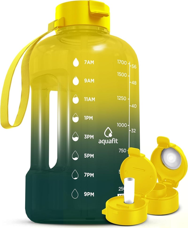 AQUAFIT 64 oz Water Bottle with Time Marker - Straw & Chug Lid - BPA Free Half Gallon Gym Water Bottle with Handle - Big Gallon Jug (Forest Fade, 64 Ounces) - Image 1