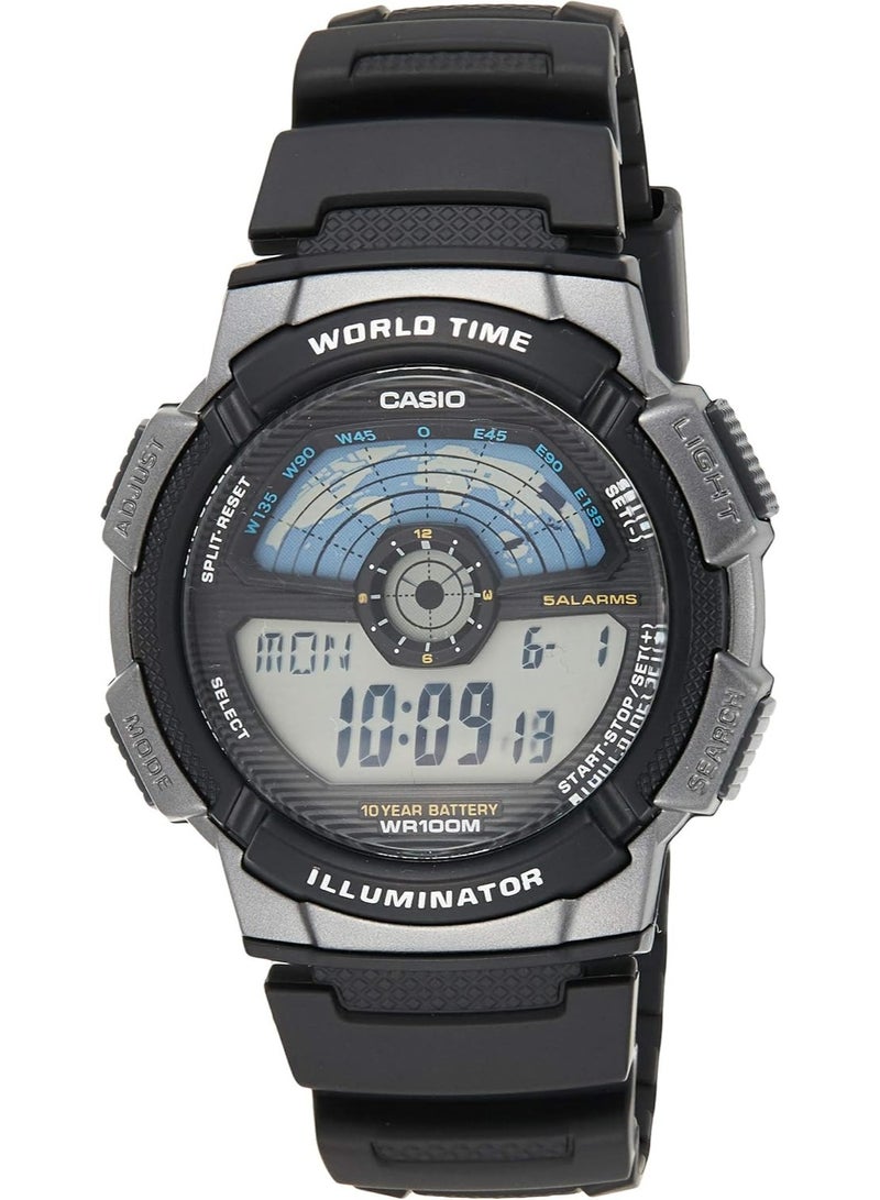 CASIO Digital Men's Watch AE‑1100W‑1AVDF, 48.1  mm Black Digital Dial, Resin Case & Resin Band, World Time, Long Life Battery, 100 m WR - Image 1
