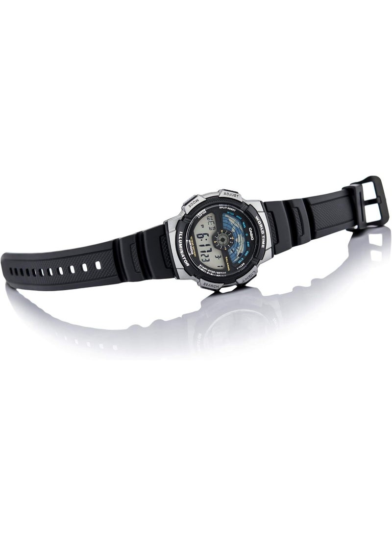 CASIO Digital Men's Watch AE‑1100W‑1AVDF, 48.1  mm Black Digital Dial, Resin Case & Resin Band, World Time, Long Life Battery, 100 m WR - Image 3