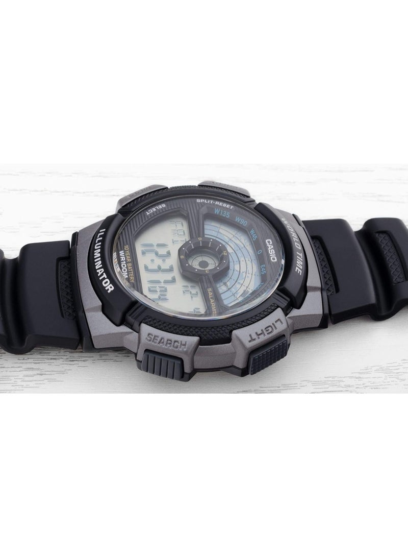 CASIO Digital Men's Watch AE‑1100W‑1AVDF, 48.1  mm Black Digital Dial, Resin Case & Resin Band, World Time, Long Life Battery, 100 m WR - Image 4