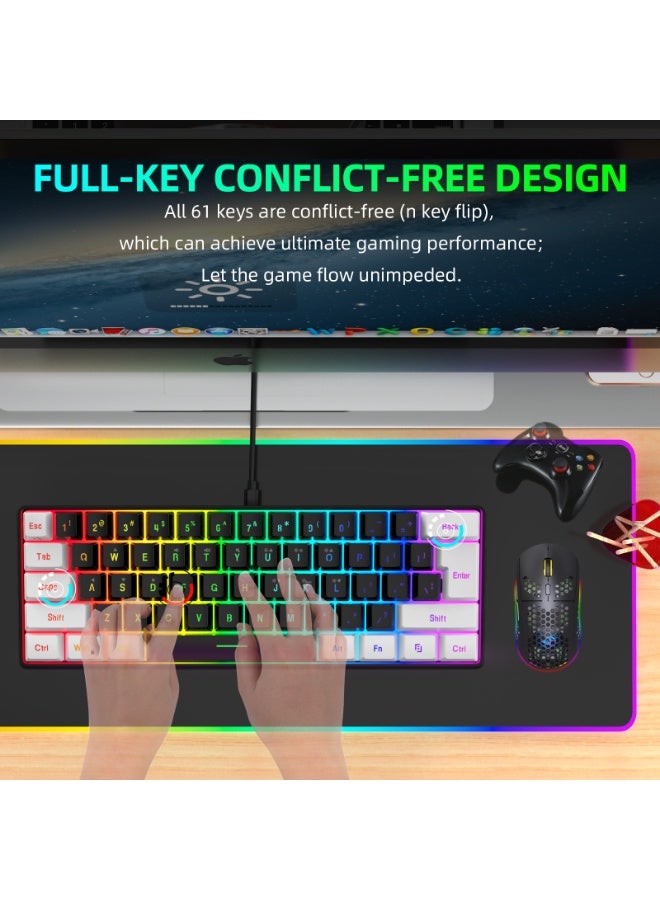 HXSJ Wired Gaming Keyboard and Mouse Set, Mini 60% Merchanical Feel Keyboard Ergonomic Design, 7 Color LED Optical Computer Mouse Player Mice Gaming Mouse - Image 4