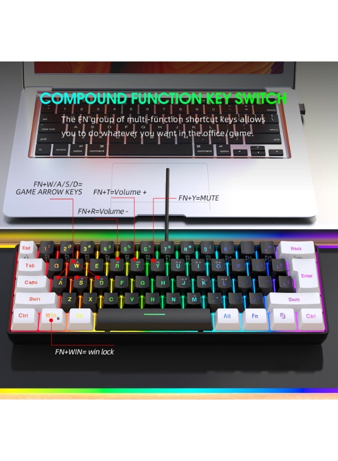 HXSJ Wired Gaming Keyboard and Mouse Set, Mini 60% Merchanical Feel Keyboard Ergonomic Design, 7 Color LED Optical Computer Mouse Player Mice Gaming Mouse - Image 5