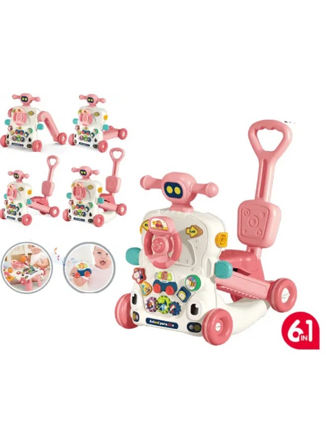مشاية أطفال 6 في 1، سكوتر ركوب ومركز أنشطة تعليمي – لعبة تنمية مهارات شاملة للرضع والأطفال الصغار - Image 1