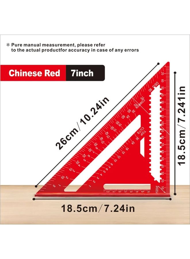 Red 7 Inch Aluminum Alloy High Precision Carpenter Square Protractor Tool For Woodworking - Image 3