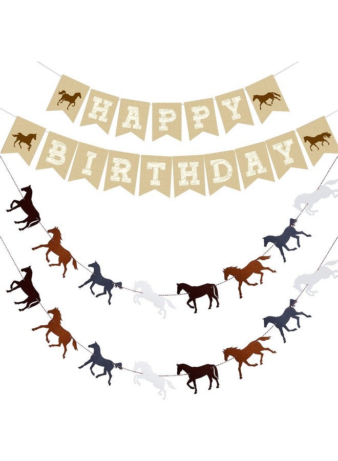 Tatuo 3 Pcs Horse Birthday Banner Party Decorations Derby Racing Horse Banner Paper Bunting Garland Farm Theme Decor for Present Birthday Wedding Party Supplies, Pre Assembled Hanging Decoration - Image 1
