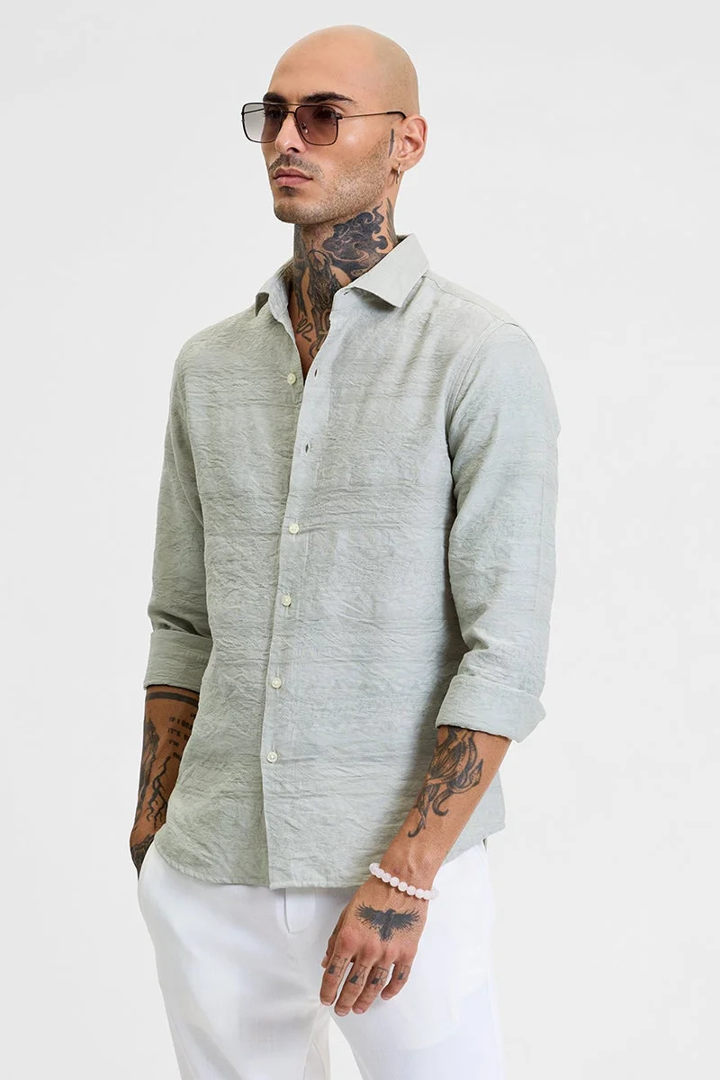سنيتش Sage Textured Long Sleeve Slim Fit Casual Shirt