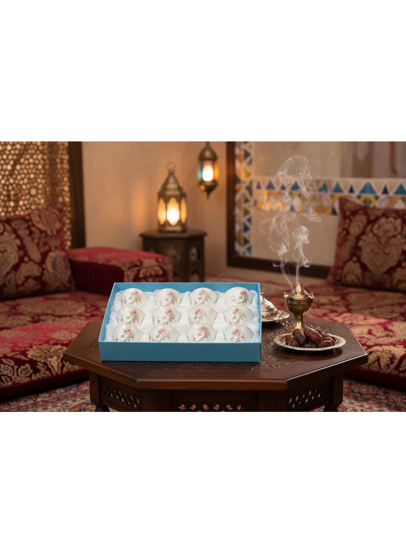 AKDC Angela 12 Piece, 80ml  Floral Cawa Cup Set, Arabic Tea & Coffee Set - Image 2