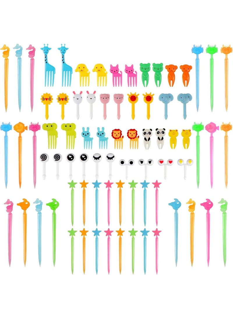 فيرست برو عيدان طعام على شكل حيوانات وفواكه لصناديق الغداء بينتو، عيدان أسنان كرتونية لطيفة، وشوك صغيرة للكب كيك للحلوى والكعك والمعجنات، مستلزمات للحفلات (80 قطعة) - Image 1