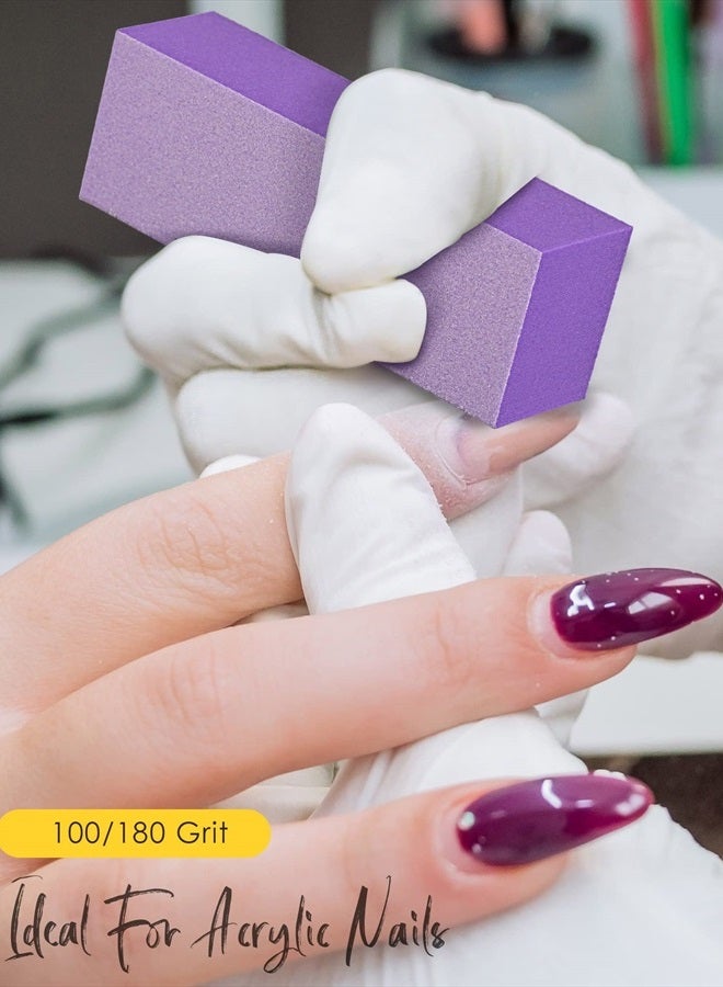 MARYTON Maryton Nail Buffer Block, Medium/Fine Grit 100/180 Finishing Buffers for Acrylic Nails Gel Polish Nails, 3 Way Professional Pedicure Manicure Buffer Kits, 5 Count (Purple) - Image 4