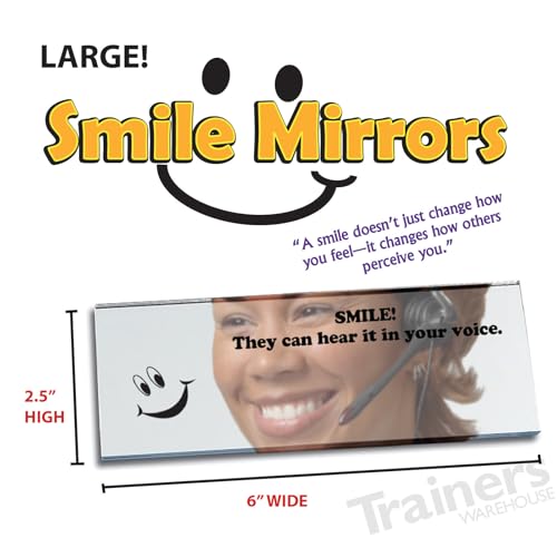 Trainers Warehouse Smile Mirrors (10/Set) | A Reminder to Communicate Positive Energy Through Voice - Handy Mirror with Adhesive for Wall or Computer | 2.5" x 6" - Image 2