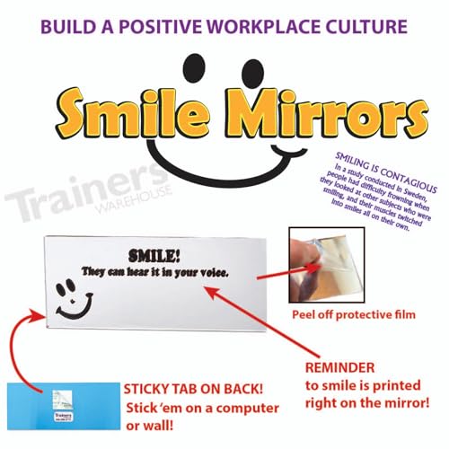 Trainers Warehouse Smile Mirrors (10/Set) | A Reminder to Communicate Positive Energy Through Voice - Handy Mirror with Adhesive for Wall or Computer | 2.5" x 6" - Image 4