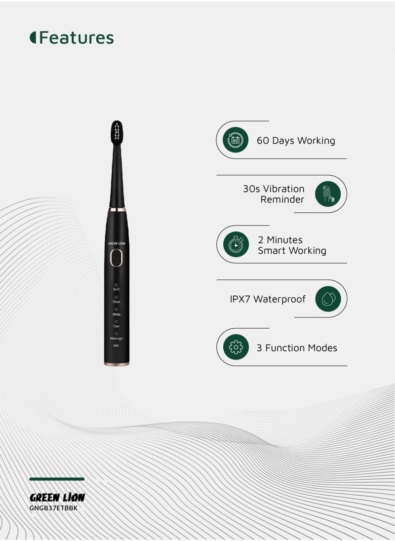 Electric Toothbrush with Brush Heads GB-37 / 5 Modes Cleaning /Sensitive/Clean/ White/Care/Massage/ Ergonomic Design / Complete Care Electric Toothbrush - Black