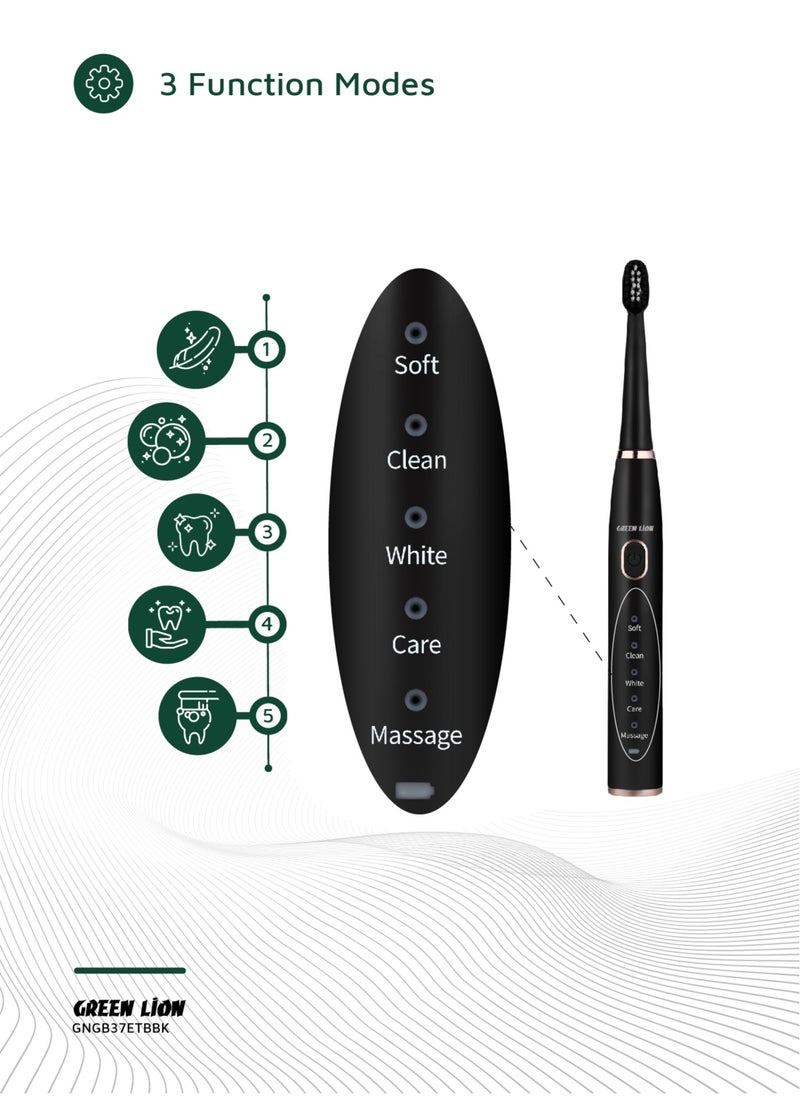 Electric Toothbrush with Brush Heads GB-37 / 5 Modes Cleaning /Sensitive/Clean/ White/Care/Massage/ Ergonomic Design / Complete Care Electric Toothbrush - Black
