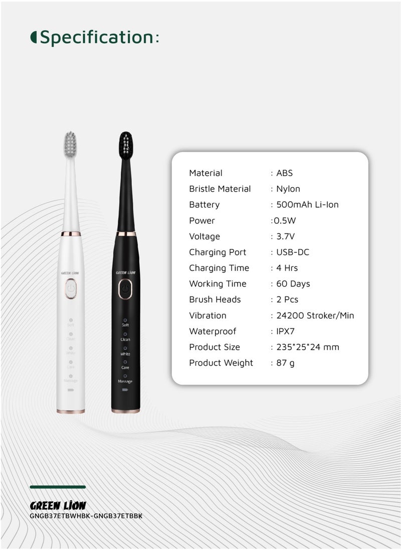 Electric Toothbrush with Brush Heads GB-37 / 5 Modes Cleaning /Sensitive/Clean/ White/Care/Massage/ Ergonomic Design / Complete Care Electric Toothbrush - Black