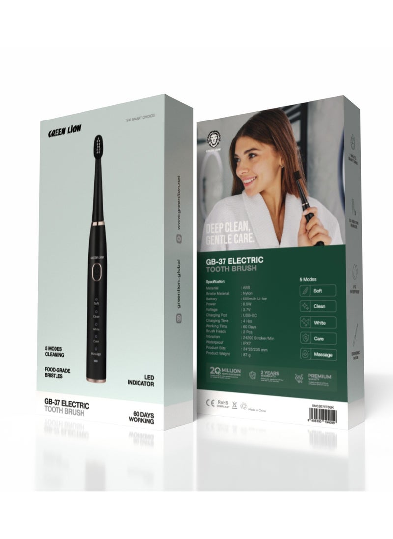 Electric Toothbrush with Brush Heads GB-37 / 5 Modes Cleaning /Sensitive/Clean/ White/Care/Massage/ Ergonomic Design / Complete Care Electric Toothbrush - Black