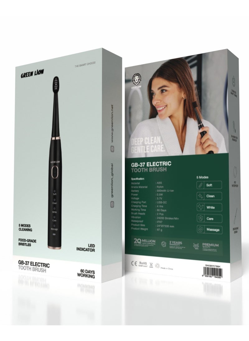 GREEN LION - Electric Toothbrush with Brush Heads GB-37 / 5 Modes Cleaning /Sensitive/Clean/ White/Care/Massage/ Ergonomic Design / Complete Care Electric Toothbrush - Black - Image 1