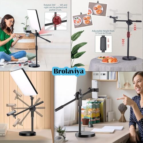 BROLAVIYA Overhead Video Floor Stand with Full Screen Fill 11-inch Led Video Light with Remote, Metal arm,1/4" Head for Camera,Webcam, with Mobile Bracket for YouTube, TikTok, Desktop, Office. - Image 2