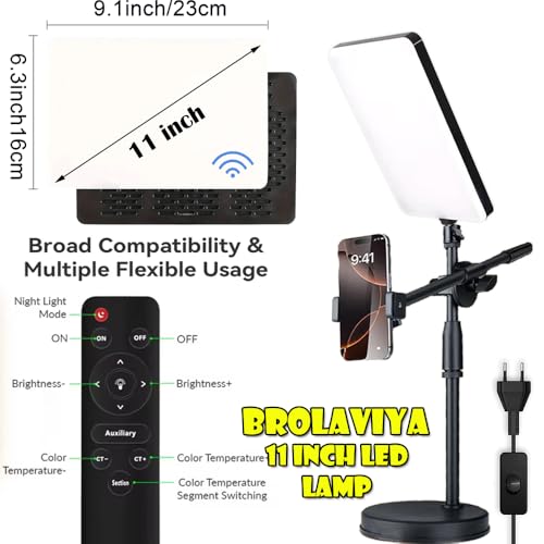 BROLAVIYA Overhead Video Floor Stand with Full Screen Fill 11-inch Led Video Light with Remote, Metal arm,1/4" Head for Camera,Webcam, with Mobile Bracket for YouTube, TikTok, Desktop, Office. - Image 5