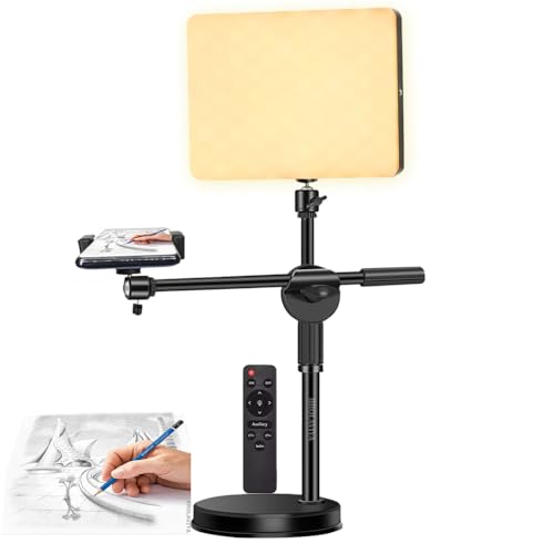 BROLAVIYA Overhead Video Floor Stand with Full Screen Fill 11-inch Led Video Light with Remote, Metal arm,1/4" Head for Camera,Webcam, with Mobile Bracket for YouTube, TikTok, Desktop, Office. - Image 1