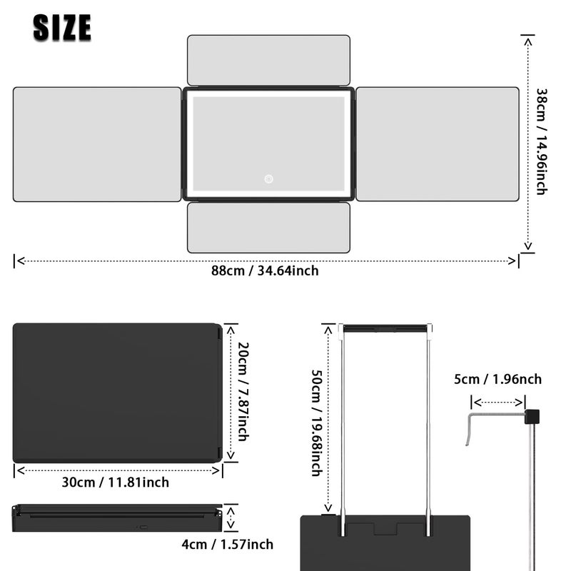 Olibuy 5 Way Mirror  360 Mirror For Self Hair Cutting And Brading Hair  Rechargeable Led Barber Mirror With Adjustable Hooks - Image 5