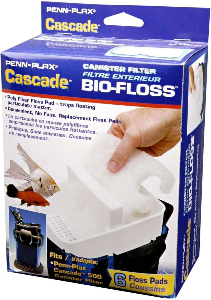 Penn Plax Penn-Plax Cascade Bio-Floss Replacement Poly Fiber Floss Pads for Cascade 1200 & 1500 Canister Filters – 6 Pack, White - Image 1