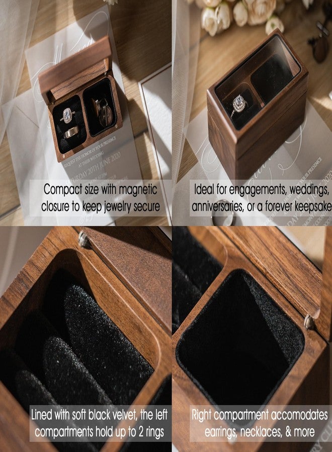 MUUJEE Wooden Dual Compartment Jewelry Ring Box - 3.75 x 2 x 2 Rustic for Jewelry Box Storage, Wedding Rings, Ceremony Ring bearer - Image 3