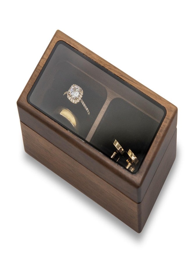 MUUJEE Wooden Dual Compartment Jewelry Ring Box - 3.75 x 2 x 2 Rustic for Jewelry Box Storage, Wedding Rings, Ceremony Ring bearer - Image 1