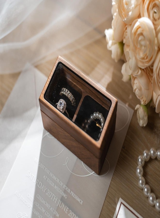 MUUJEE Wooden Dual Compartment Jewelry Ring Box - 3.75 x 2 x 2 Rustic for Jewelry Box Storage, Wedding Rings, Ceremony Ring bearer - Image 5