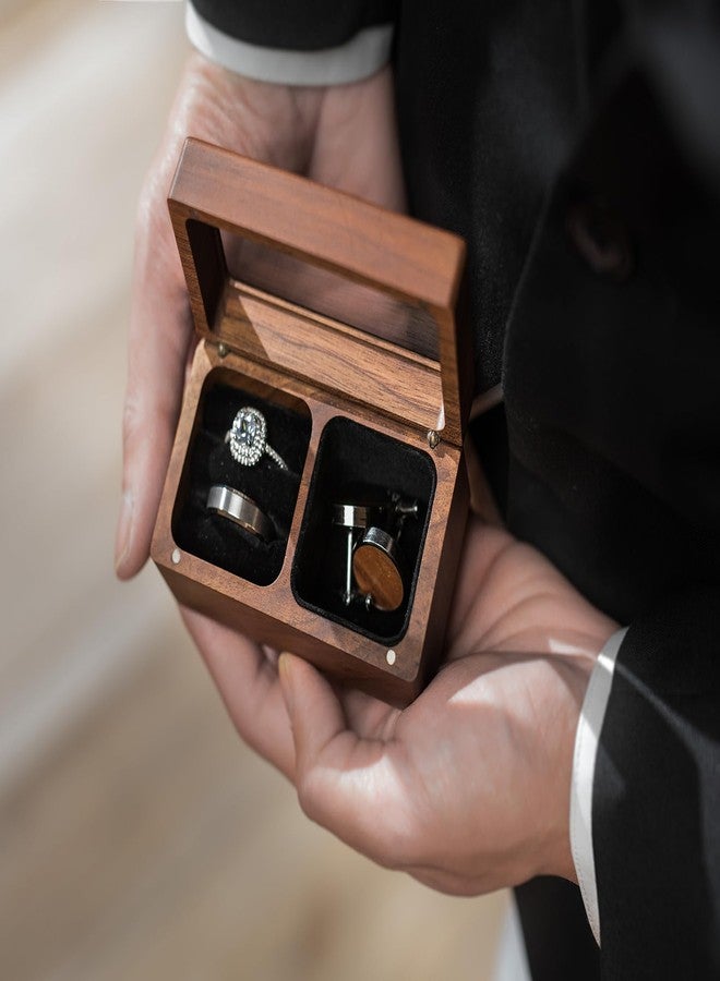 MUUJEE Wooden Dual Compartment Jewelry Ring Box - 3.75 x 2 x 2 Rustic for Jewelry Box Storage, Wedding Rings, Ceremony Ring bearer - Image 4